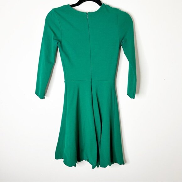 LULU's Cumulonimbus Clouds Magenta Skater Dress Green Ponte Scalloped hem XS - Picture 13 of 16